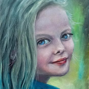 Painting titled "Happy girl portrait…" by Natalja Picugina, Original Artwork, Oil