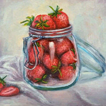 Schilderij getiteld "Strawberries oil pa…" door Natalja Picugina, Origineel Kunstwerk, Olie