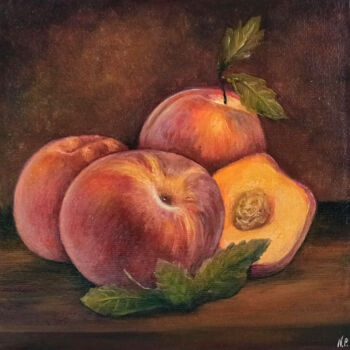 Painting titled "Peaches oil canvas…" by Natalja Picugina, Original Artwork, Oil