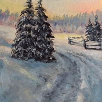 Peinture intitulée "Winter road miniatu…" par Natalja Picugina, Œuvre d'art originale, Huile