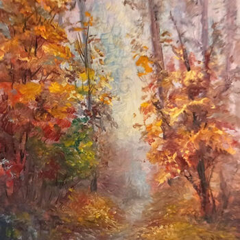 Ζωγραφική με τίτλο "Autumn Forest minia…" από Natalja Picugina, Αυθεντικά έργα τέχνης, Λάδι