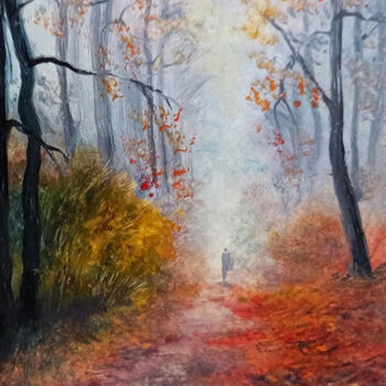 Malerei mit dem Titel "Autumn walk miniatu…" von Natalja Picugina, Original-Kunstwerk, Öl