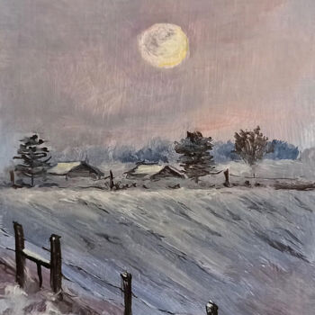 Painting titled "Winter Moon oil min…" by Natalja Picugina, Original Artwork, Oil