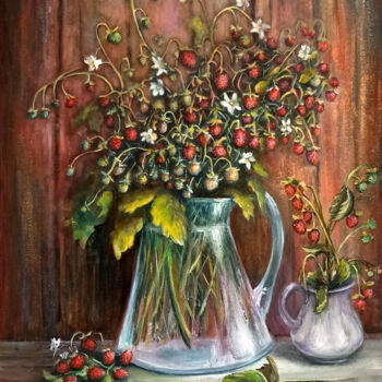 Painting titled "Strawberries still…" by Natalja Picugina, Original Artwork, Oil