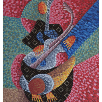 Картина под названием "“Le Guitariste”" - Suncréa, Подлинное произведение искусства, Акрил Установлен на Деревянная рама для…