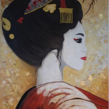 Painting titled "Geisha-Artisan" by Sunny Panse-Hsu, Original Artwork, Oil Mounted on Wood Panel
