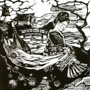 Desenho intitulada ""Eastern Silence"" por Elena Nicolaescu, Obras de arte originais