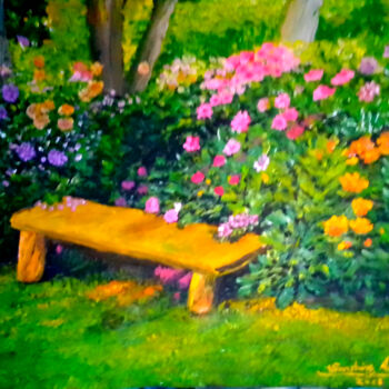 Painting titled "It's So Peaceful He…" by Sunshine Amos, Original Artwork, Acrylic