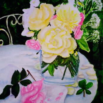 Malerei mit dem Titel "Garden In A Vase 2" von Sunshine Amos, Original-Kunstwerk, Aquarell