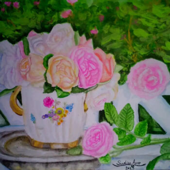 Painting titled "Garden In A Vase No…" by Sunshine Amos, Original Artwork, Watercolor