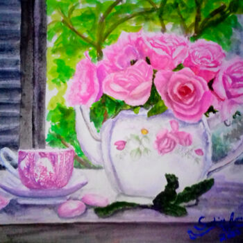 Painting titled "Garden In A Vase No…" by Sunshine Amos, Original Artwork, Watercolor