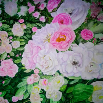 Painting titled "The Sound of Roses" by Sunshine Amos, Original Artwork, Watercolor