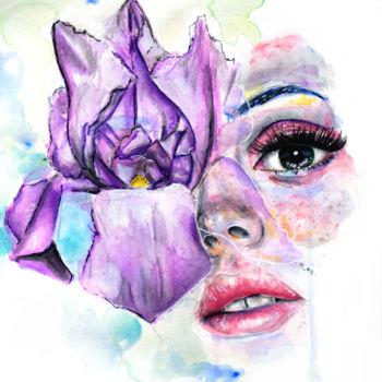 Painting titled "Iris" by Sunshine Tangerine, Original Artwork, Ink