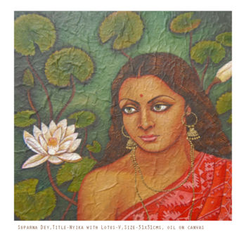 Peinture intitulée "Nyika with Lotus" par Suparna Dey, Œuvre d'art originale, Huile