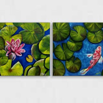 Schilderij getiteld "Diptych with lilies" door Marina Orlova-Shaiupova, Origineel Kunstwerk, Olie