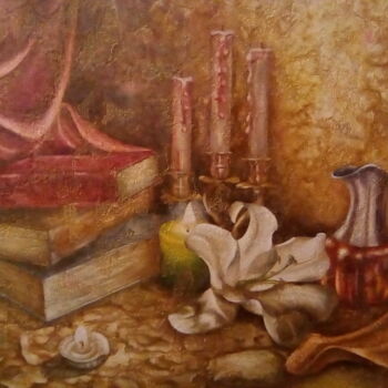 Картина под названием "Натюрморт с лилией" - Ирина Васильева, Подлинное произведение искусства, Масло