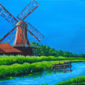 Peinture intitulée "Windmill" par Surabhi Roy, Œuvre d'art originale, Acrylique