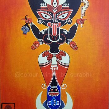 Painting titled "KALI" by Surabhi Roy, Original Artwork, Acrylic Mounted on Cardboard