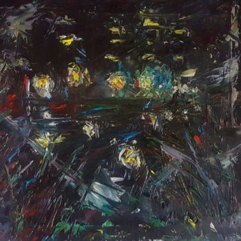 Painting titled "NIghtime on the sho…" by Andrei Surdu, Original Artwork, Oil