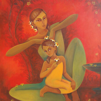 Peinture intitulée "Mother and Child03" par Surekha Bharne, Œuvre d'art originale, Acrylique