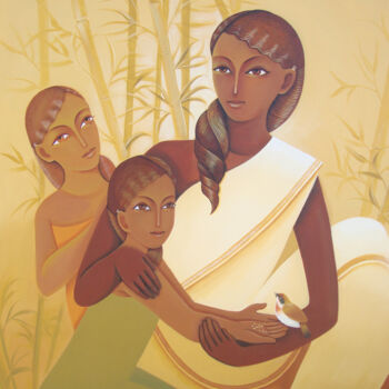 Ζωγραφική με τίτλο "Mother and Child04" από Surekha Bharne, Αυθεντικά έργα τέχνης, Ακρυλικό