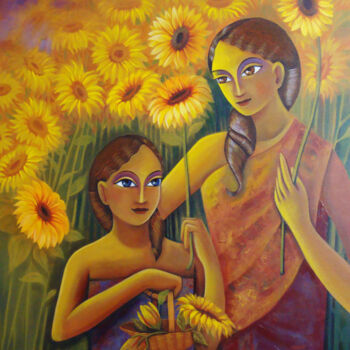 Painting titled "Mother and Child05" by Surekha Bharne, Original Artwork, Acrylic