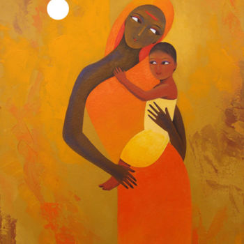 Peinture intitulée "Mother and child 02" par Surekha Bharne, Œuvre d'art originale, Acrylique Monté sur Châssis en bois