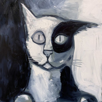 Peinture intitulée "Le grand chat blanc" par Michel Suret-Canale, Œuvre d'art originale, Huile