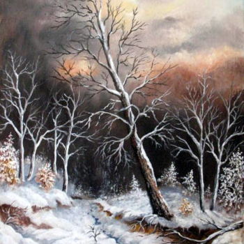 Pittura intitolato "Soir d'hiver" da Gérard Jéhin, Opera d'arte originale, Olio