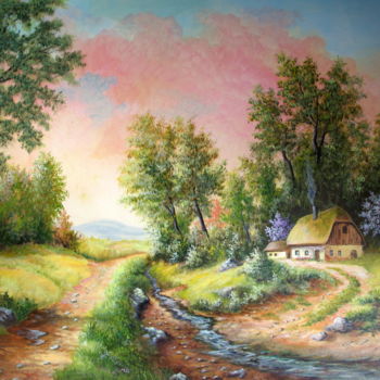 Painting titled "Dans la paix d'un s…" by Gérard Jéhin, Original Artwork, Oil