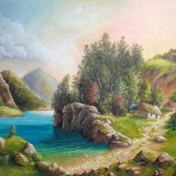 Painting titled "Le lac" by Gérard Jéhin, Original Artwork, Oil