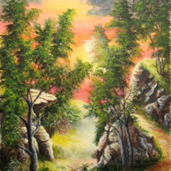 Peinture intitulée "Le chemin des roches" par Gérard Jéhin, Œuvre d'art originale, Huile