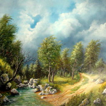 제목이 "La tempête arrive."인 미술작품 Gérard Jéhin로, 원작, 기름 나무 들것 프레임에 장착됨