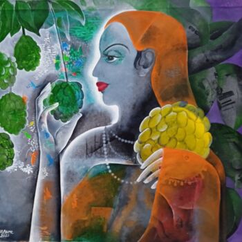 Картина под названием "Sita" - Surjit Akre, Подлинное произведение искусства, Масло