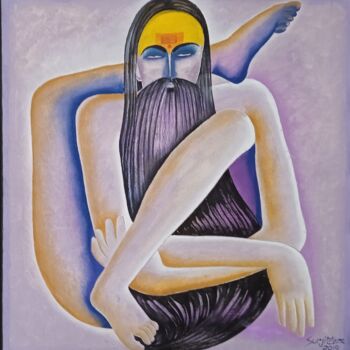 Painting titled "Yogi" by Surjit Akre, Original Artwork, Oil