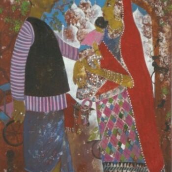 Painting titled "Family" by Surjit Akre, Original Artwork, Oil