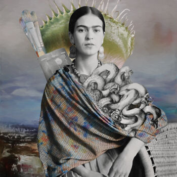 Incisioni, stampe intitolato "Portrait of Frida" da Tan Tolga Demirci, Opera d'arte originale, Stampa a pellicola