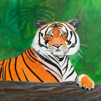 Painting titled "Bengal Tiger" by Susan J Green, Original Artwork, Acrylic Mounted on Wood Stretcher frame