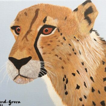 Painting titled "Cheetah Scanning th…" by Susan J Green, Original Artwork, Acrylic Mounted on Wood Stretcher frame