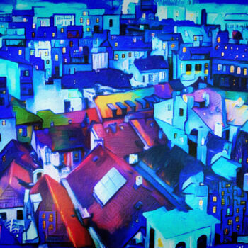 Arte digitale intitolato "Blue Mood of Night" da Susan Maxwell Schmidt, Opera d'arte originale, Pittura digitale