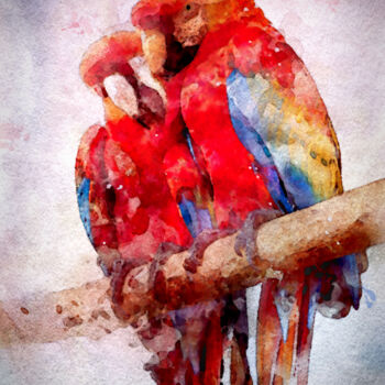 Arte digitale intitolato "Two Scarlet Macaws…" da Susan Maxwell Schmidt, Opera d'arte originale, Pittura digitale