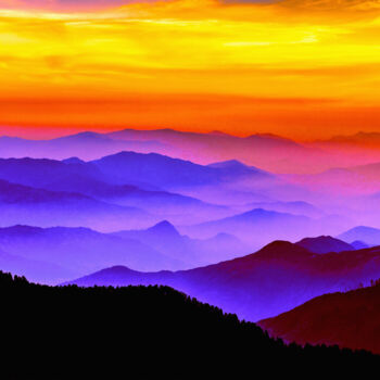 Arts numériques intitulée "Misty Mountains Sun…" par Susan Maxwell Schmidt, Œuvre d'art originale, Photo montage