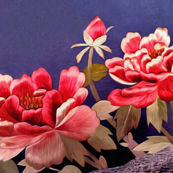 Digital Arts titled "Silk Peonies - Kimo…" by Susan Maxwell Schmidt, Original Artwork, Digital Painting