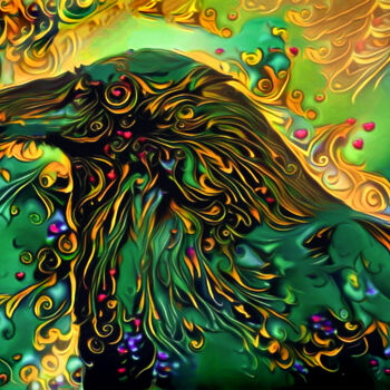 Digital Arts titled "Odin's Raven" by Susan Maxwell Schmidt, Original Artwork, Digital Painting