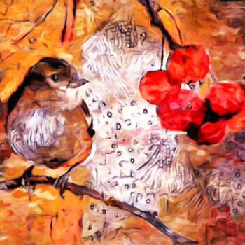 数字艺术 标题为“The Content Sparrow” 由Susan Maxwell Schmidt, 原创艺术品, 数字油画