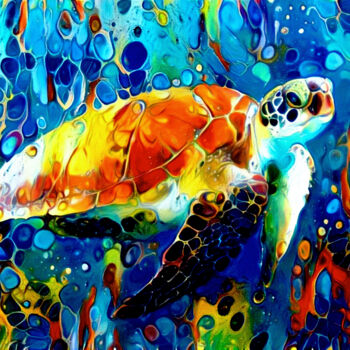 Arts numériques intitulée "Loggerhead Sea Turt…" par Susan Maxwell Schmidt, Œuvre d'art originale, Peinture numérique