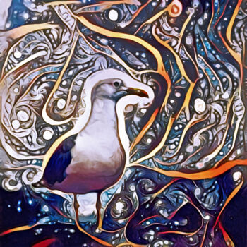 Digital Arts titled "Cosmic Seagull" by Susan Maxwell Schmidt, Original Artwork, Digital Painting
