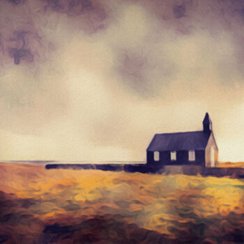 Digital Arts titled "Icelandic Church in…" by Susan Maxwell Schmidt, Original Artwork, Digital Painting