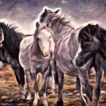 Artes digitais intitulada "Wild Mustangs" por Susan Maxwell Schmidt, Obras de arte originais, Pintura digital