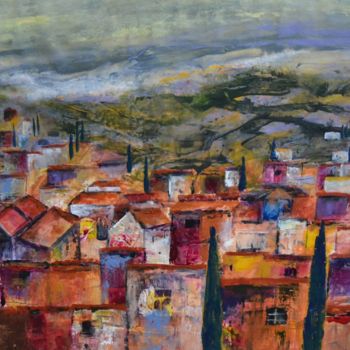 Painting titled "Tuscan Village geom…" by Susan Monk, Original Artwork, Acrylic